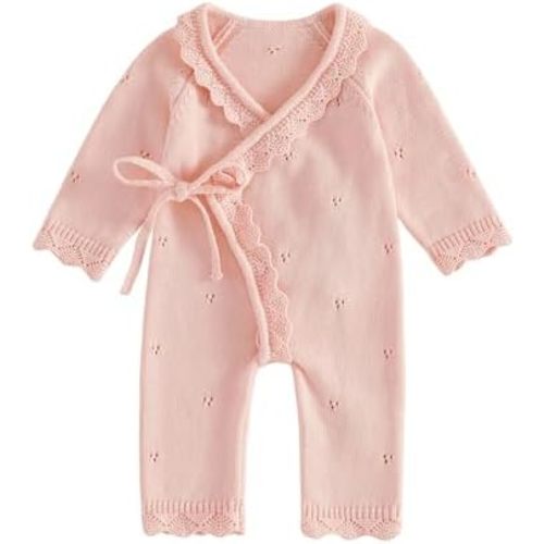 Kupretty Newborn Baby Girl Coming Home Outfit Fall Winter Clothes Wrap Side Tie Knit Sweater Romper Long Sleeve Jumpsuit