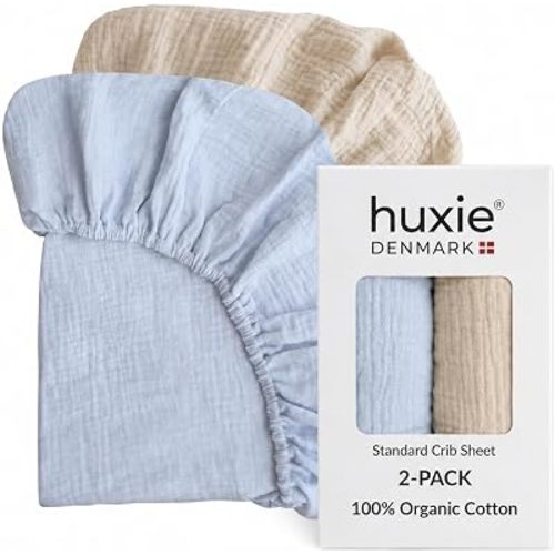 Crib Sheets, 100% Organic Cotton Muslin, 28"x52" Standard 2-Pack