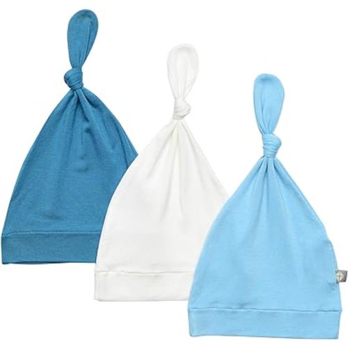 KYTE BABY Rayon Made from Bamboo Baby Beanie Hats - Super Soft Knotted Caps Available in Pattern and Solid Colors - 3 Pack