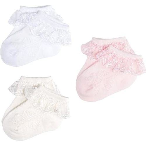 EPEIUS Baby Girl Ruffle Socks, Eyelet Frilly Lace Socks for Newborn Infant