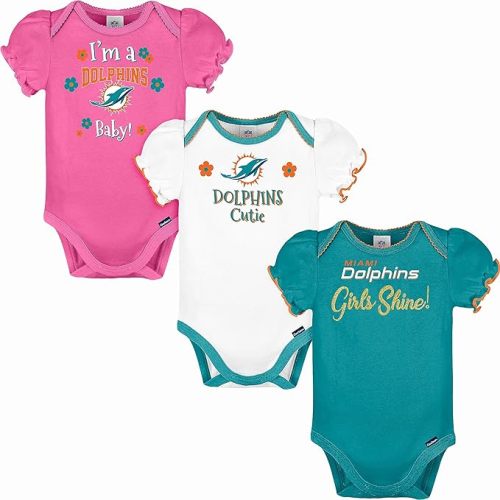 Gerber Baby Girls' NFL Team 3 Pack Short Sleeve Onesie Bodysuit