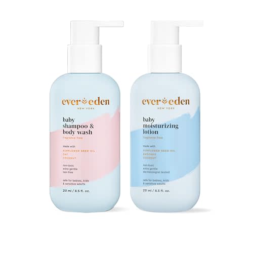 Evereden Baby Bathtime DUO: Baby Lotion for Newborn and 2-in-1 Newborn Shampoo and Body Wash Set - Soothing, Cleansing, & Hydrating Baby Shampoo and Lotion