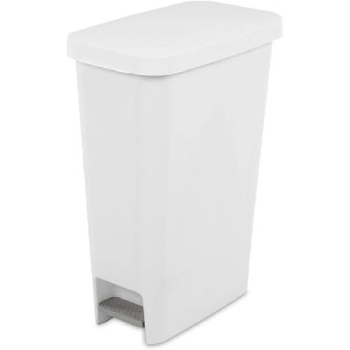 Sterilite 10588004 Slim Stepon Wastebasket, White, 11 Gallon