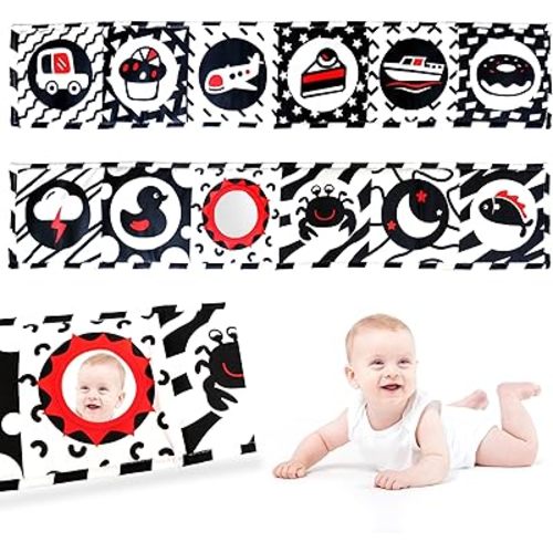 Black and White High Contrast Baby Toys - Soft Baby Book for Newborns 0-12 Months Brain Development, Tummy Time Toys, Montessori Sensory Toys for Babies, Infants Learning Toy 0-3 0-6 6-12 Months