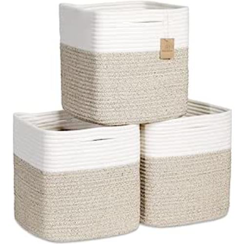 NaturalCozy Storage Cubes 11 Inch Cotton Rope Woven Baskets for Organizing 3-Pack | Cube Storage Bin, Square Storage Baskets for Shelves Organizer, Classroom Kids Toy Bins, Closet, Baby Nursery : Baby