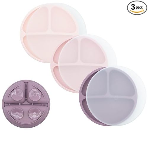 WeeSprout Silicone Divided Plates (With Lids), 100% Food Grade, Toddler & Kids Plates, Dishwasher & Microwave Safe