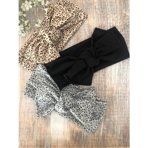 Cheetah Baby Bow Headbands, Chunky Black Top Knot Bow, Adjustable Turban Infant Bow, Baby Girl Shower Gift for New Mom, Newborn Headwrap