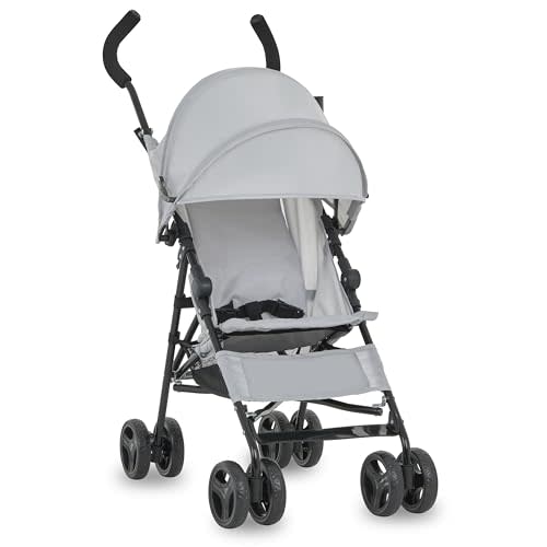 Dream On Me Rover Convenience Baby Stroller  Lightweight & Compact Travel Umbrella Stroller, Quick One-Hand Fold, Lockable Rear Wheels, Adjustable Canopy, 3-Point Safety Harness & Cup Holder  Grey
