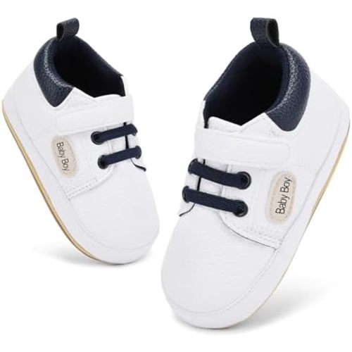 Baby Boy Girl Shoes High Top Baby Walking Shoes Non Slip Unisex Infant First Walker Sneakers PU Leather Rubber Sole Toddler Crib Shoes,3-12 Months