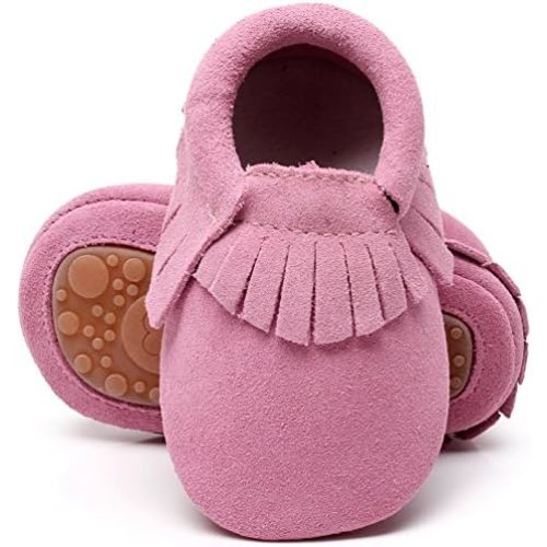 HONGTEYA Leather Baby Moccasins Hard Soled Tassel Crib Toddler Shoes for Boys and Girls…