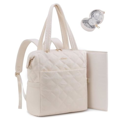LOVEVOOK Diaper Bag Backpack,Tote Diaper Bag for Baby Girl with Changing Pad,Insulated Pockets,Water-resistant Baby Backpack with Pacifier Case（White）