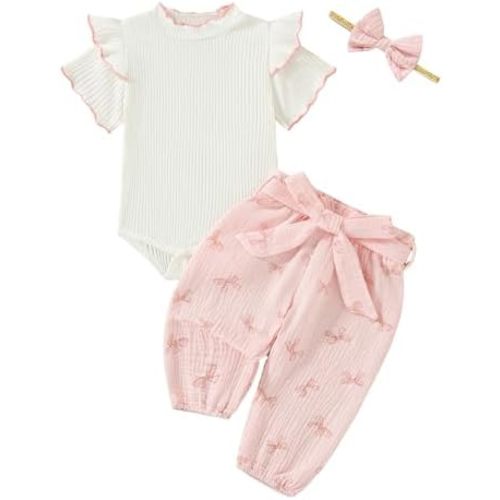 SUNNY PIGGY Newborn Infant Baby Girl Clothes Outfits Ruffle Romper Floral 4Pcs Pants Sets Toddler Girls Clothing Set