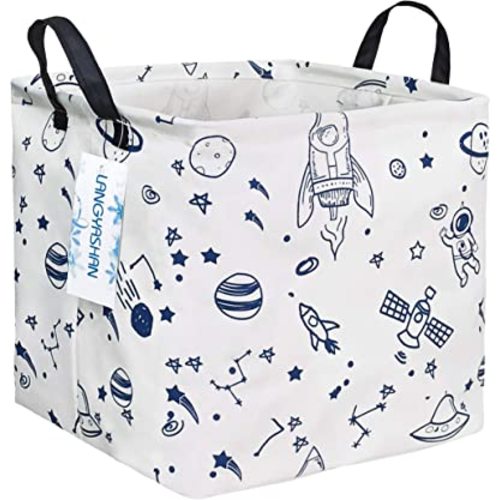 LANGYASHAN Square Storage Baskets Waterproof Canvas Children Laundry Nursery Hamper for Shelves Gift Baskets Toy Organizer Room Decor (Square spaceship)
