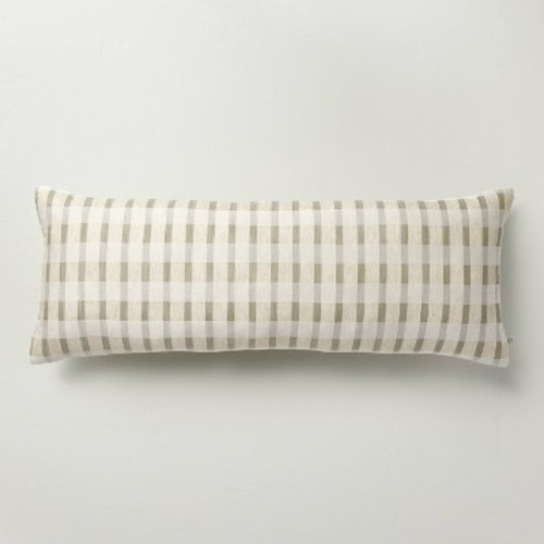 14"x36" Layered Stripe Lumbar Bed Pillow Sage Green/Cream/Natural - Hearth & Hand™ with Magnolia: Cotton-Linen Blend, Indoor Use