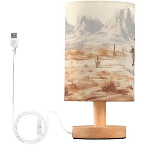 ATTX American West Cowboy Table Lamp, USB Bedside Nightstand Lamps for Bedroom Living Room Nursery