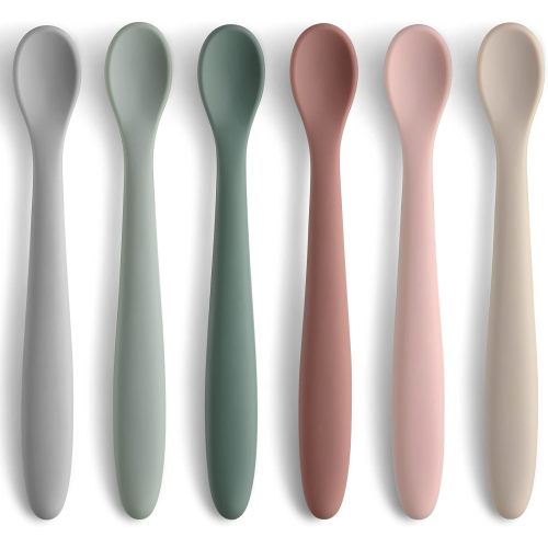 6Pcs 6.3inch Silicone Feeding Spoons for First Stage Baby and Infant, Soft-Tip Easy on Gums I Training Spoon | Baby Utensils Feeding Supplies, Dishwasher & Boil-proof