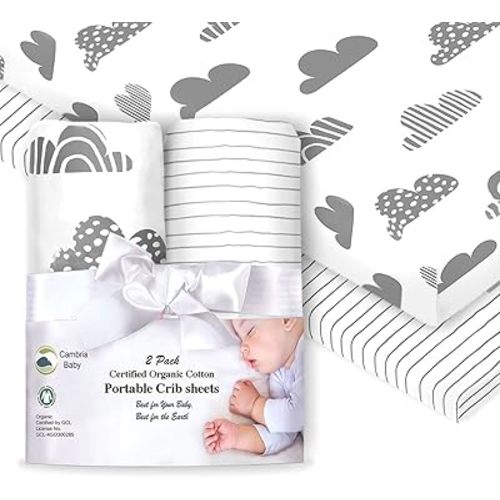 100% Organic Cotton Fitted Sheets for Graco Pack n Play, Babyletto, Pamo Babe, Hiccapop, Dream on Me, Evenflo, Baby Trend, Hygge Hush Portable/Mini Crib/Playards