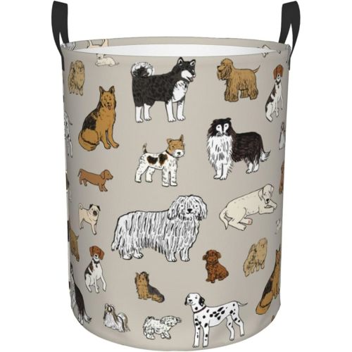 Cute Dogs Print Round Laundry Hamper Storage Basket Toys Clothes Organizer Bin For Home Bathroom Bedroom Dorm Nursery, 62l