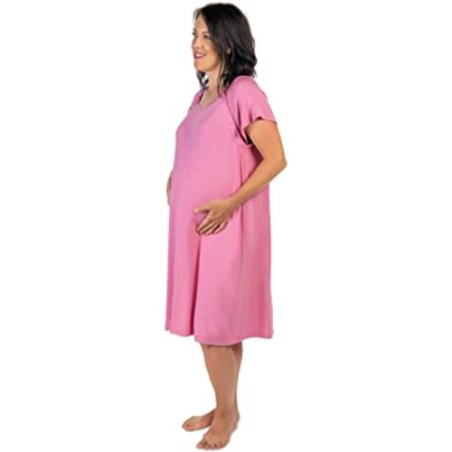Three Little Tots Mommy Labor and Delivery Gown - Stretchy Soft Maternity and Nursing Nightgown