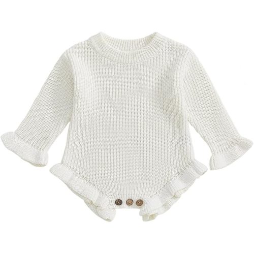 Newborn Baby Girl Boy Sweater Romper Solid Color Letter Ruffles Long Sleeve Fall Winter Clothes Bodysuit Pullover