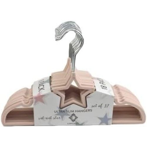18 Pack Premium Pink Star Velvet Baby Clothes Hangers, Non-Slip 360 Degree Toddler and Kids Clothes Felt Hangers for Baby Closet