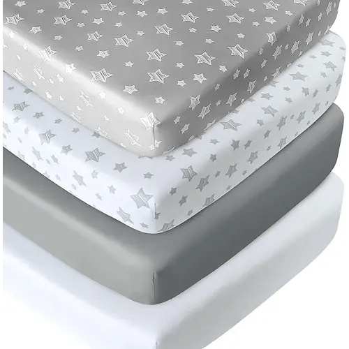 Crib Sheets for Boys or Girls 4 Pack, Fitted Crib Sheet for Standard Size Crib and Toddler Mattresses, Soft and Breathable Crib Sheets Baby Gift Boy Set, White