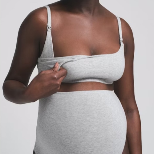 COTTON JERSEY MATERNITY NURSING SCOOP BRALETTE | LIGHT HEATHER GREY