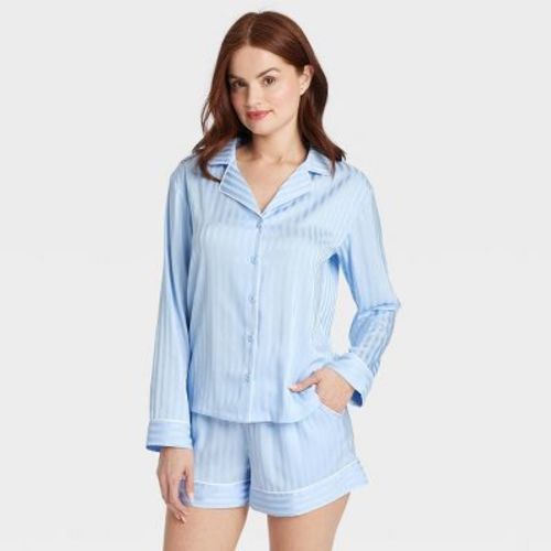 Women's Luxury Collection Shadow Striped Satin Notch Collar Top and Shorts Pajama Set - Auden™ Coral Red 4X: Recycled Polyester