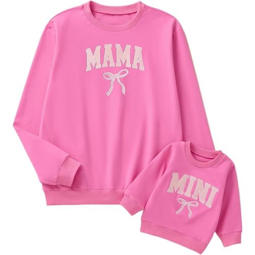 Mommy and Me Matching Outfits Long Sleeve Crewneck Pullover Tops Mama Sweatshirt Mama and Mini Clothes
