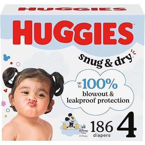 Huggies Size 4 Diapers, Snug & Dry Baby Diapers, Size 4 (22-37 lbs), 92 Count, Packaging May Vary
