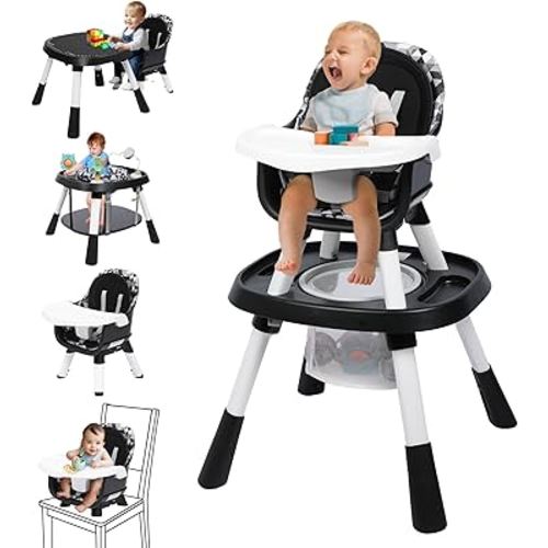 Xilingol 15-in-1 Convertible High Chair, 2-in-1 Baby Highchair & Activity Center W/Toys, Booster Seat | Building Block Table | Toddler Chair W/Removable Tray & 5-Point Harness & 2-Layer Cushion(Black)