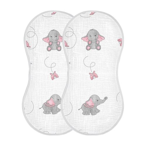 Muslin Baby Burp Cloths Set of 1, Soft Absorbent Cute Cartoon Elephant Muslin Washcloths, Bibs, Face Towel for Newborn Boys Girls, 22 x 11 Inch