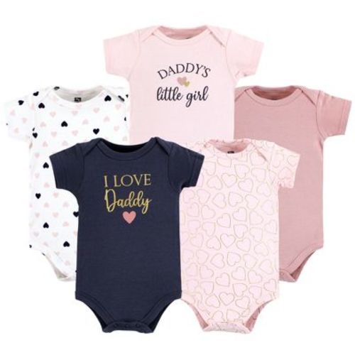 Hudson Baby Infant Girl Cotton Bodysuits, Girl Daddy Pink Navy 5Pk, 0-3 Months