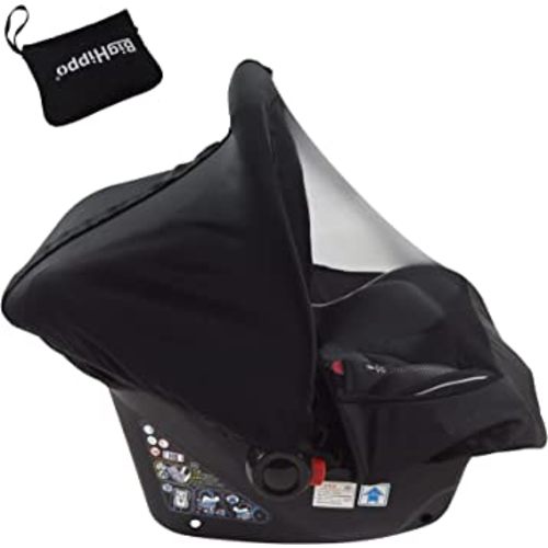 BigHippo 2-in-1 Car Seat Cover - Baby Carseat Canopy with Privacy Sun Shade & Bug Net for Newborn & Infant - Protects Babies from UV Rays, Mosquito & Insect - Carrier Covers for Boys & Girls (Black)