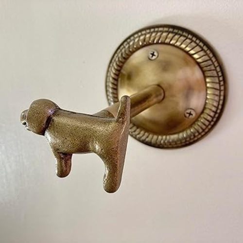 Animal Hook, Curtain Hold Back, Tie Back, Jewellery Hook, Antique Brass, Iron (Dog)
