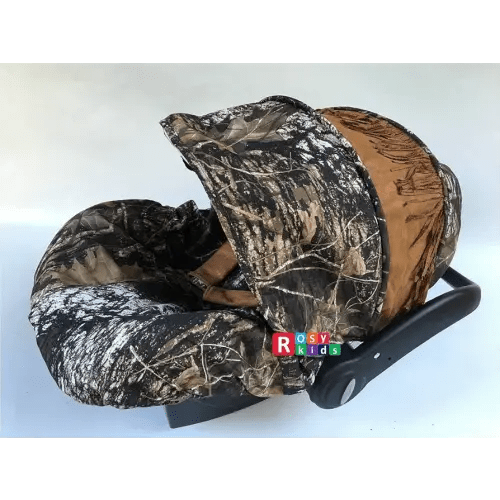 Rosy Kids Infant Carseat Canopy Cover 3pc Whole Caboodle, Baby Car Seat Cover Outdoor Kit, Oak Tree Camouflage Faux Suede Tassel