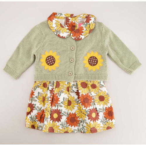 Infant Sunflower Cardigan and Dress Set