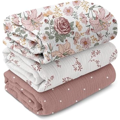 GLLQUEN BABY Muslin Swaddle Blankets for Newborn Girls, Large 40''x38''