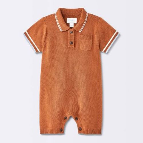Baby Boys' Polo Sweater Romper - Cloud Island™ Copper 18M