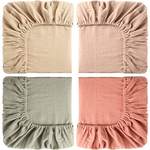 4 Pcs Baby Crib Sheets for Boys Girls, Cotton Baby Fitted Crib Sheet Solid Color Soft Muslin Crib Sheets for Mini Crib Mattress (Natural Series Color, 24 x 38 Inch)