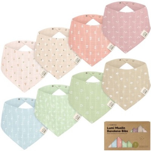 8pk Lumi Muslin Baby Bibs, Bandana Bibs for Baby Boy, Baby Girl, Muslin Drool Bib for Newborn, Toddler