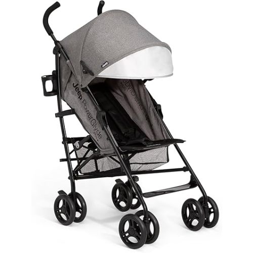 Jeep PowerGlyde Plus Stroller by Delta Children Lightweight Travel Stroller with Smoothest Ride, Aluminum Frame, 4-Position Recline, Extra Large Storage Basket, Grey