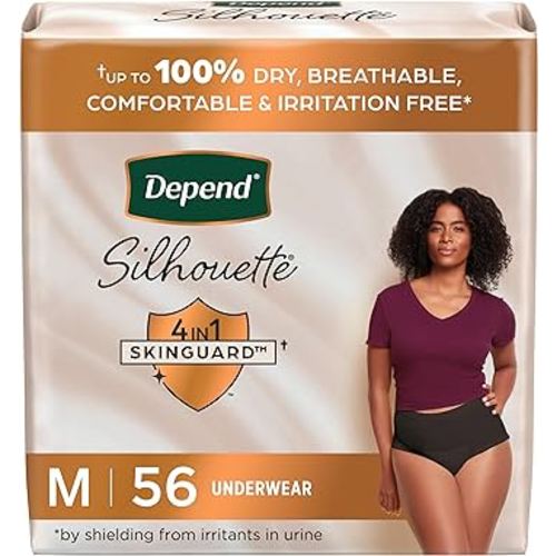 Depend Silhouette Adult Incontinence & Postpartum Bladder Leak Underwear for Women, Maximum Absorbency, Medium, Black, 56 Count (2 Packs of 28), Packaging May Vary