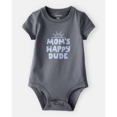Baby Boy 'Mom's Happy Dude' Short-Sleeve Graphic Bodysuit - Grey | Carter's