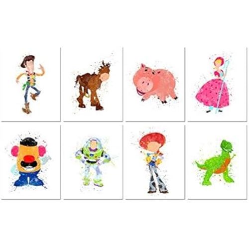 Toy Story Wall Art, Woody and Buzz Lightyear Posters, Colorful Toy Story Room Decor, Nursery and Bedroom Decorations, Movie Prints - Unframed Set of 8 (8x10")