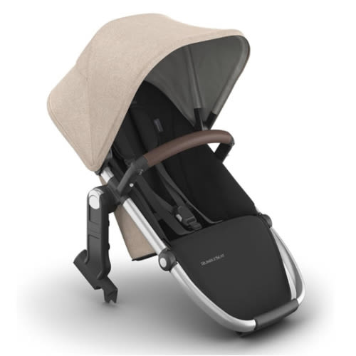 UPPAbaby RumbleSeat V3 Second Lower Seat - Compatible with Vista V2 and Vista V3 - All-Weather Seat + Magnetic Buckle – Adapters Included - Declan (Oat Mélange/Silver Frame/Chestnut Leather)