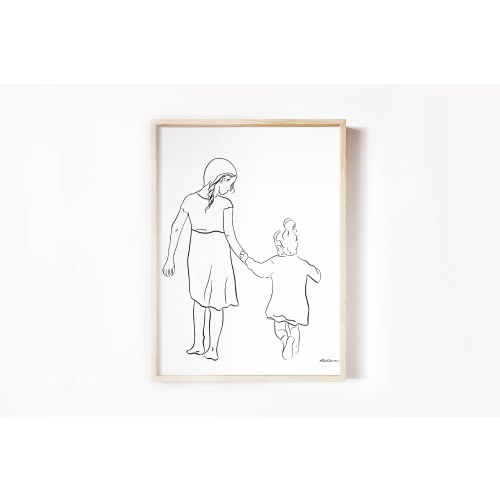 Big Sister Little Sister Line Art Print, Sisters gift, Family Wall Art, Mothers Day, Gift for Mom, Sibling Poster