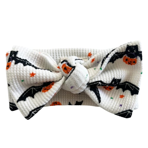 Organic Waffle Knot Bow, Trick or Treating Bat