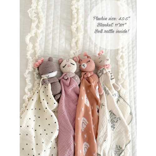 Personalized Baby Lovey, Baby Shower Gift, Baby Rattle, Baby Toy,Animal Lovey,Organic Toy, Personalized Blanket,Crochet Toy,Security Blanket