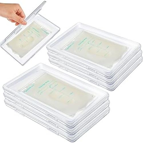12 Pcs Clear Flat Breast Milk Freezer Storage Organizer Space Saving Breastmilk Storage Breastmilk Freezer Tray Breastfeeding Bag Organization, 7.87 x 4.72 x 0.67 in